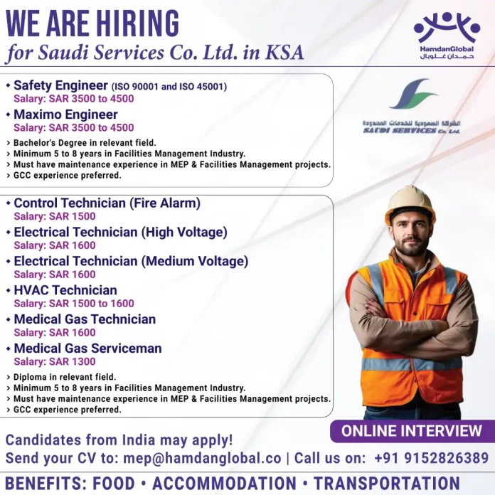 Saudi Services Co. Ltd hiring multiple Facilities Management positions