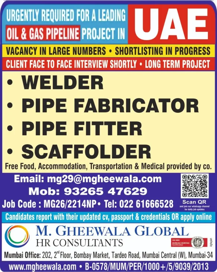 Oil and gas pipeline construction workers in UAE project