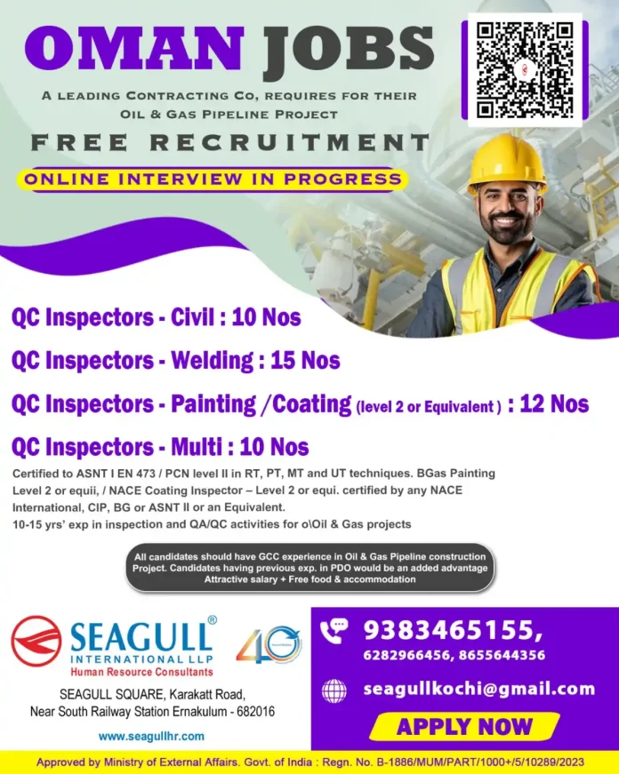 QC Inspector Oil and Gas Pipeline Oman