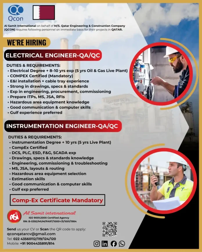 Qatar engineering job vacancy Electrical Instrumentation QA/QC