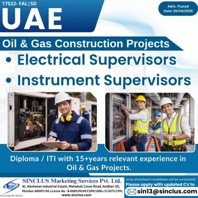 Oil and Gas construction project supervisors job UAE