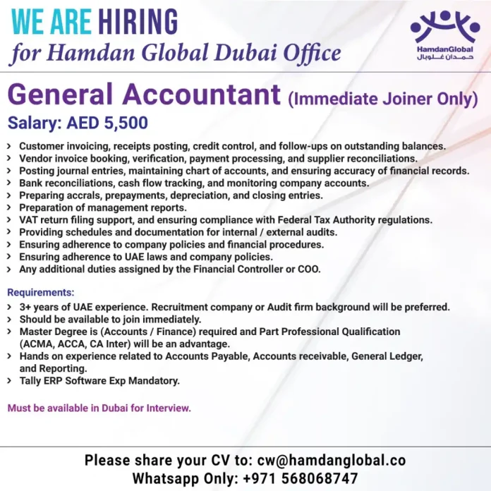 General Accountant job at Hamdan Global Dubai Office