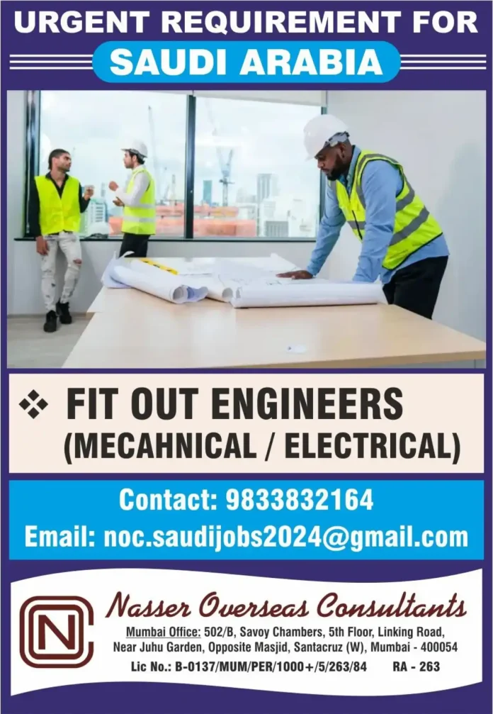 Fit Out Engineers Mechanical and Electrical jobs Saudi Arabia