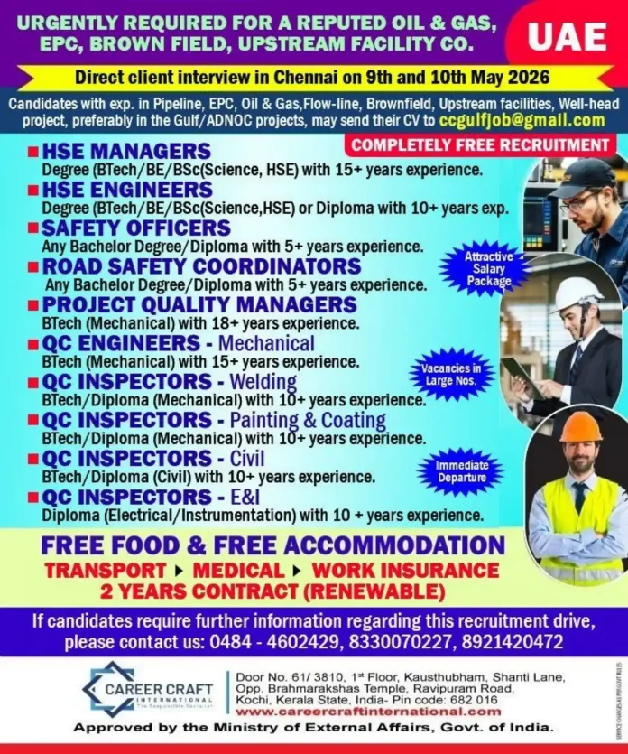 Oil and gas job recruitment interview in Chennai