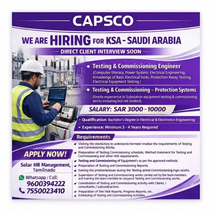 Testing and Commissioning Engineer working on electrical equipment