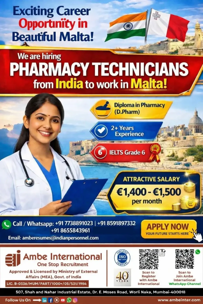 Pharmacy Technician job recruitment Ambe International Malta
