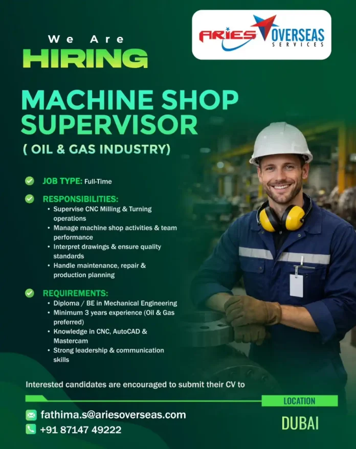 Machine Shop Supervisor working with CNC equipment in Dubai Oil and Gas industry