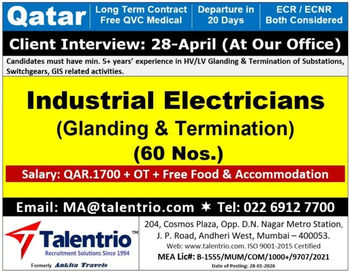 Industrial Electrician performing glanding and termination work on electrical equipment