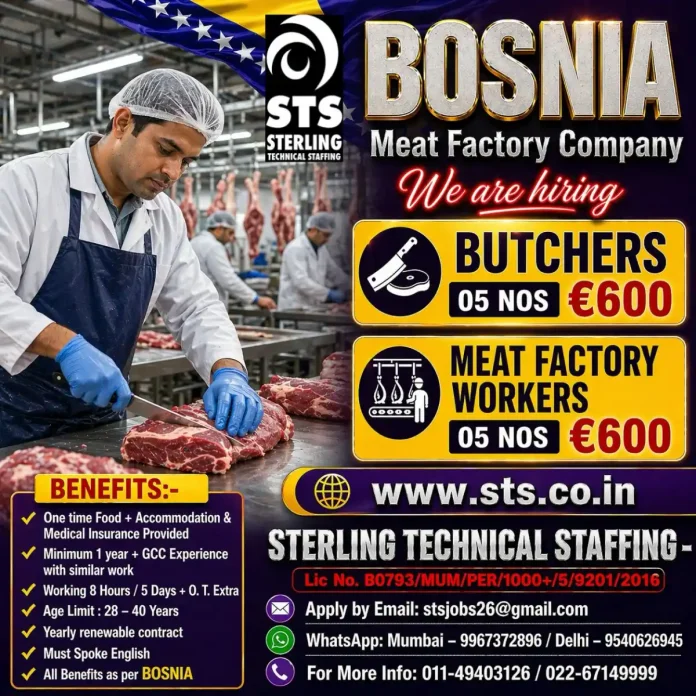 Sterling Meat Factory Bosnia hiring butchers and workers