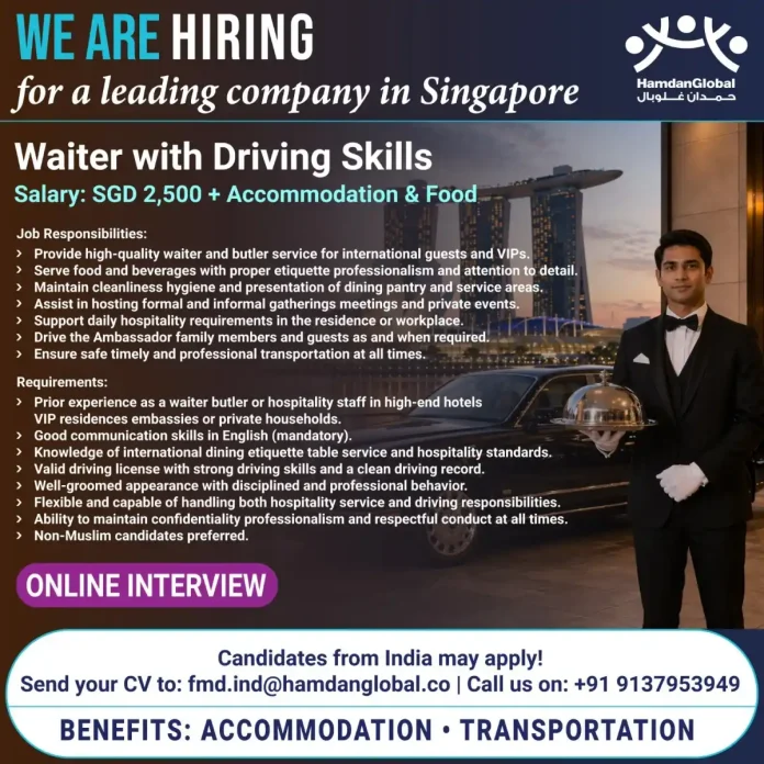 Waiter with Driving Skills job Singapore
