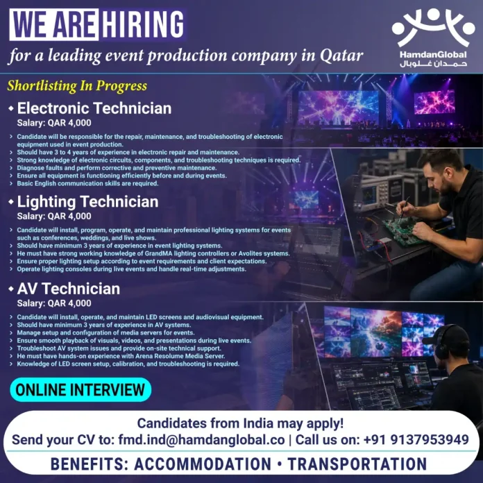 Event production technicians hiring Qatar