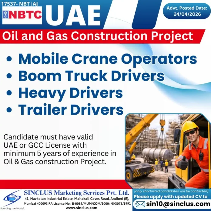 NBT UAE Oil and Gas Construction Project recruitment