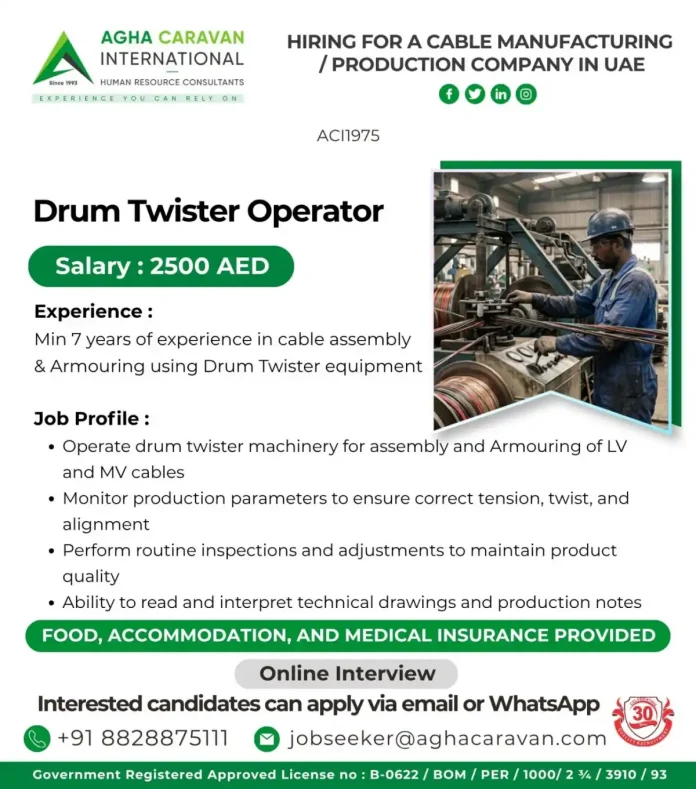 Drum Twister Operator job vacancy in UAE