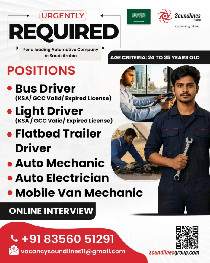 Bus driver and mechanic jobs in Saudi Arabia