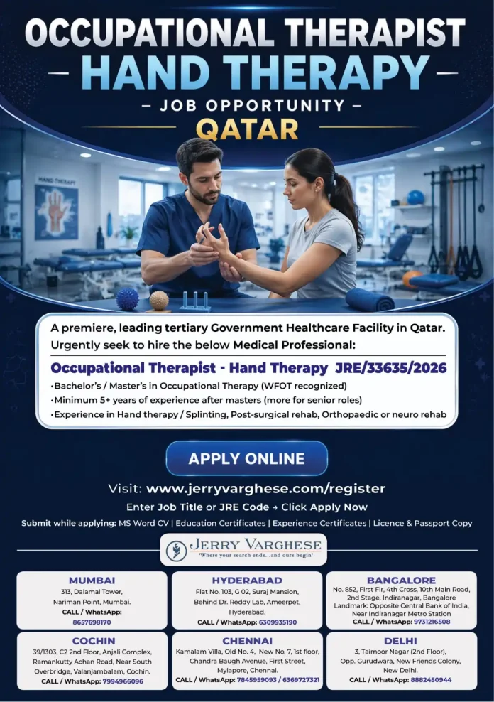 Occupational Therapist Hand Therapy Qatar job opportunity