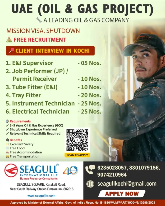 UAE Oil & Gas Shutdown Jobs Recruitment Poster – Seagull International