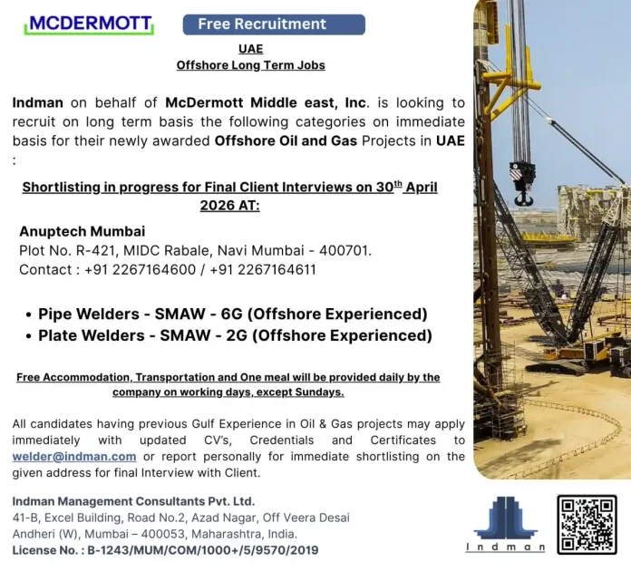 McDermott offshore welding job recruitment