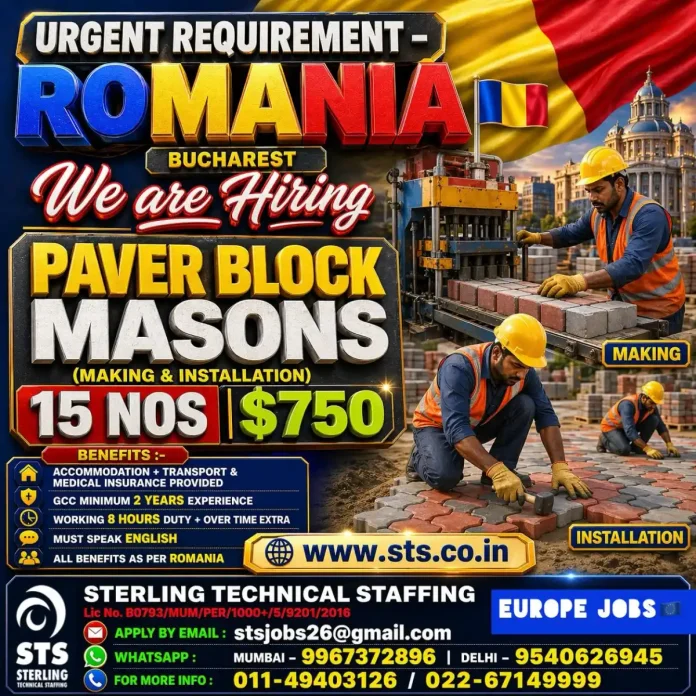 Paver Block Masons at work laying concrete blocks