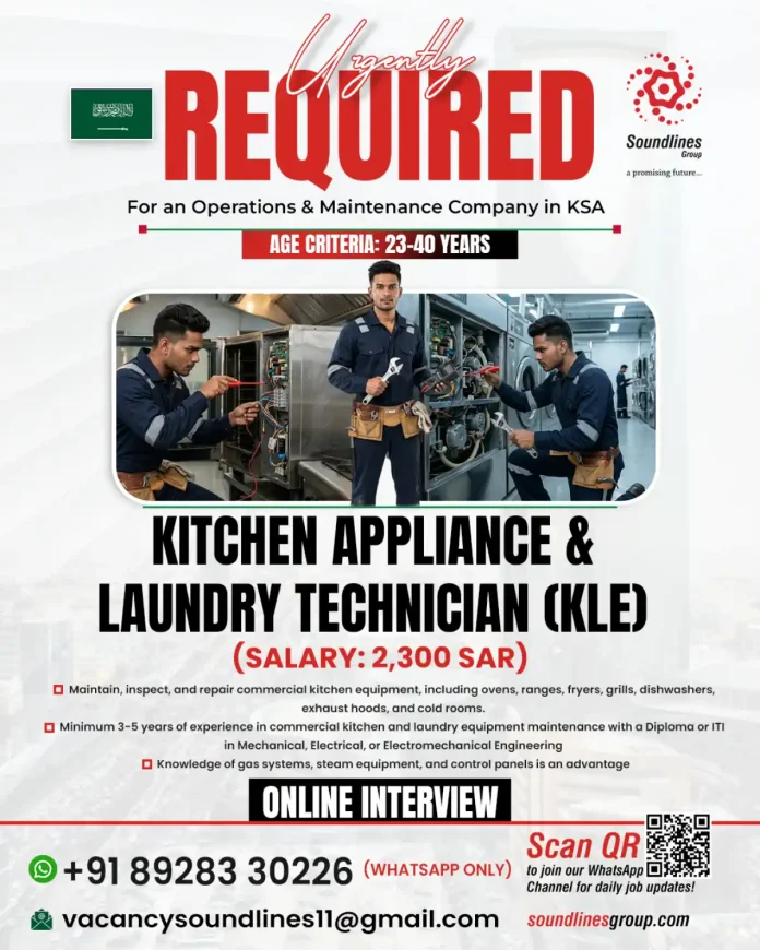 Kitchen Appliance and Laundry Technician job posting for Soundlines Group KSA