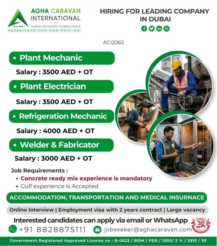 AGHA CARAVAN International recruitment for Plant Mechanic and other jobs in Dubai