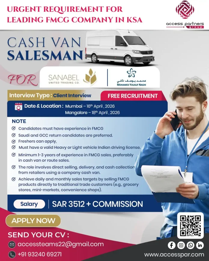 Cash Van Salesman Job Interview for Saudi Arabia FMCG Company