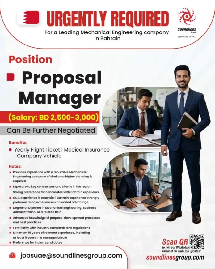Proposal Manager Job Opening at Soundlines Group Bahrain