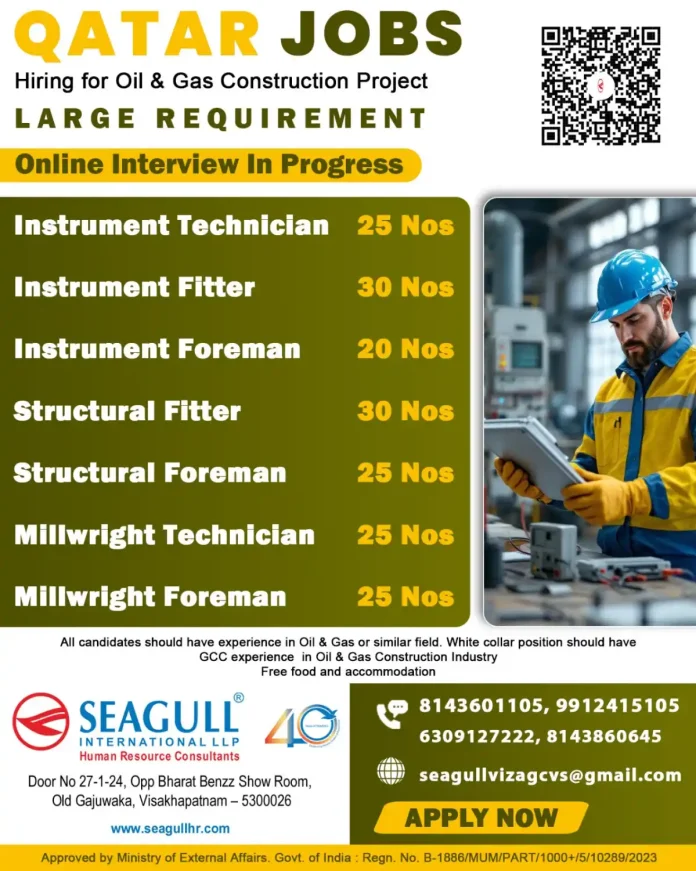 Qatar Oil and Gas Construction Jobs Recruitment by SEAGULL INTERNATIONAL LLP
