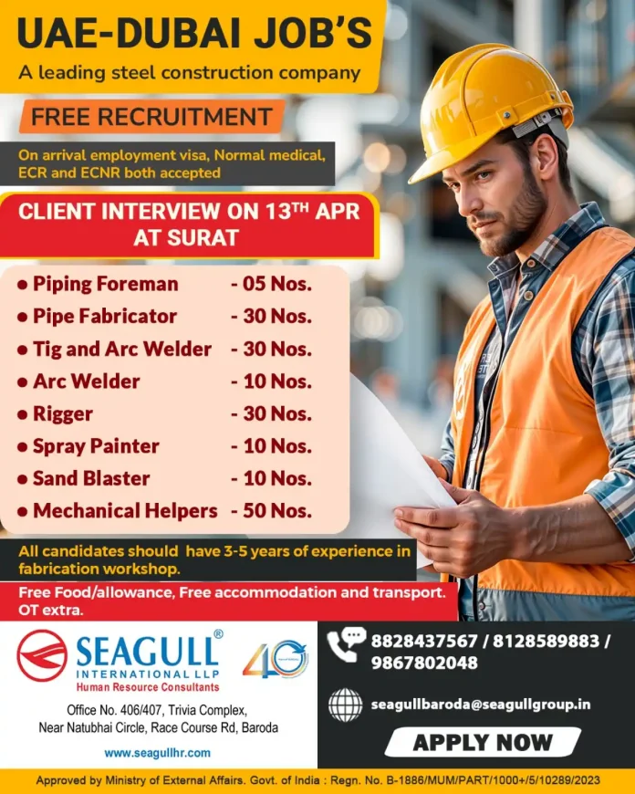 Steel construction workers on site in Dubai