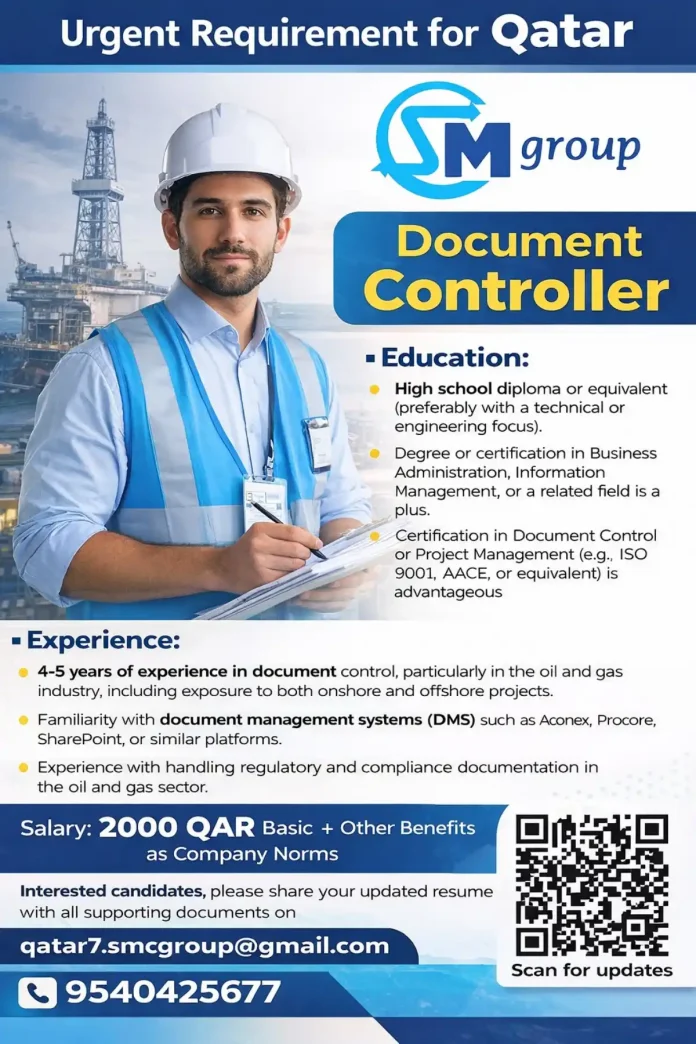 Document Controller Job Opening at SM Group in Qatar for Oil and Gas Professionals