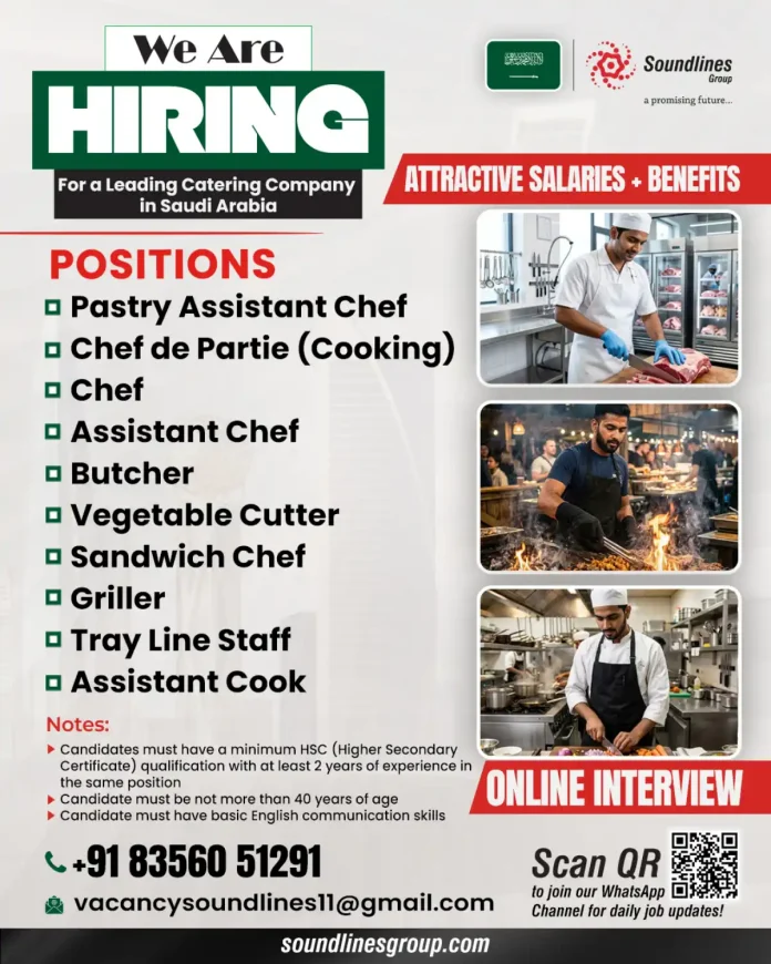 Catering company hiring multiple positions in Saudi Arabia