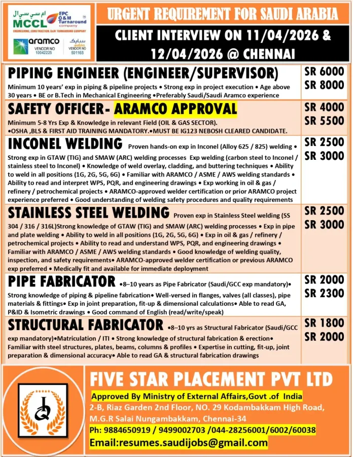 Saudi Arabia job interview for engineering professionals