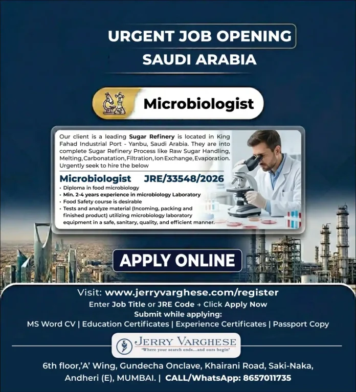 Microbiologist working in laboratory at sugar refinery in Saudi Arabia
