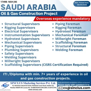 Oil and Gas Construction Jobs in Saudi Arabia - SINCLUS Recruitment 2026