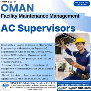 AC Supervisor job opening in Oman for facility maintenance management