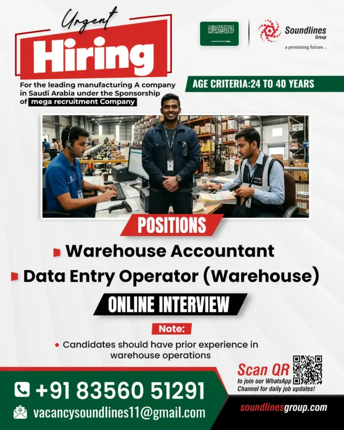 Urgent Hiring for Warehouse Jobs in Saudi Arabia with Soundlines Group