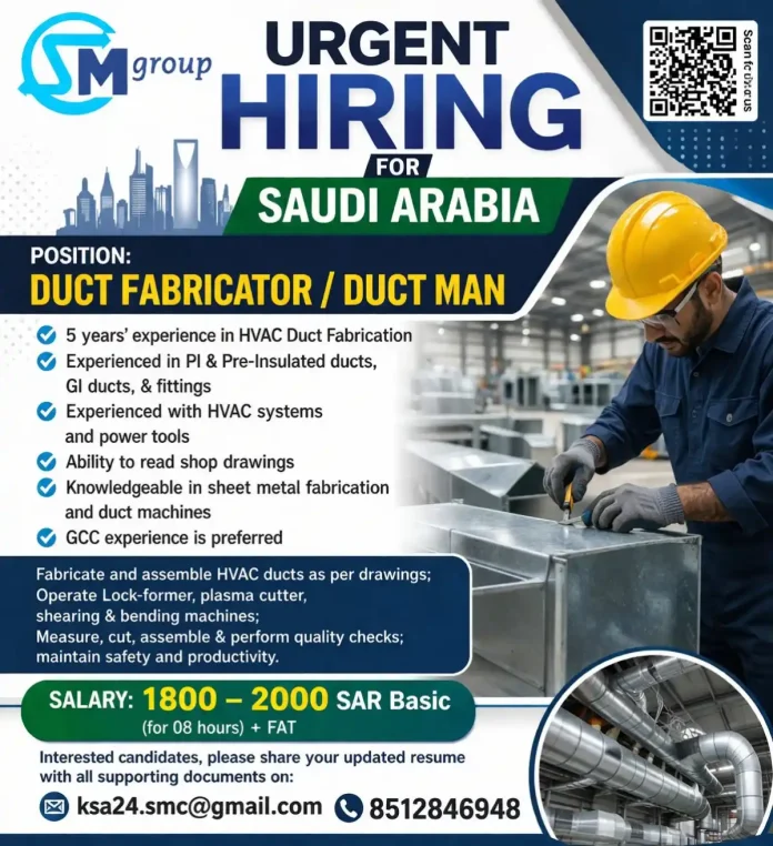 HVAC Duct Fabricator working on duct fabrication in Saudi Arabia
