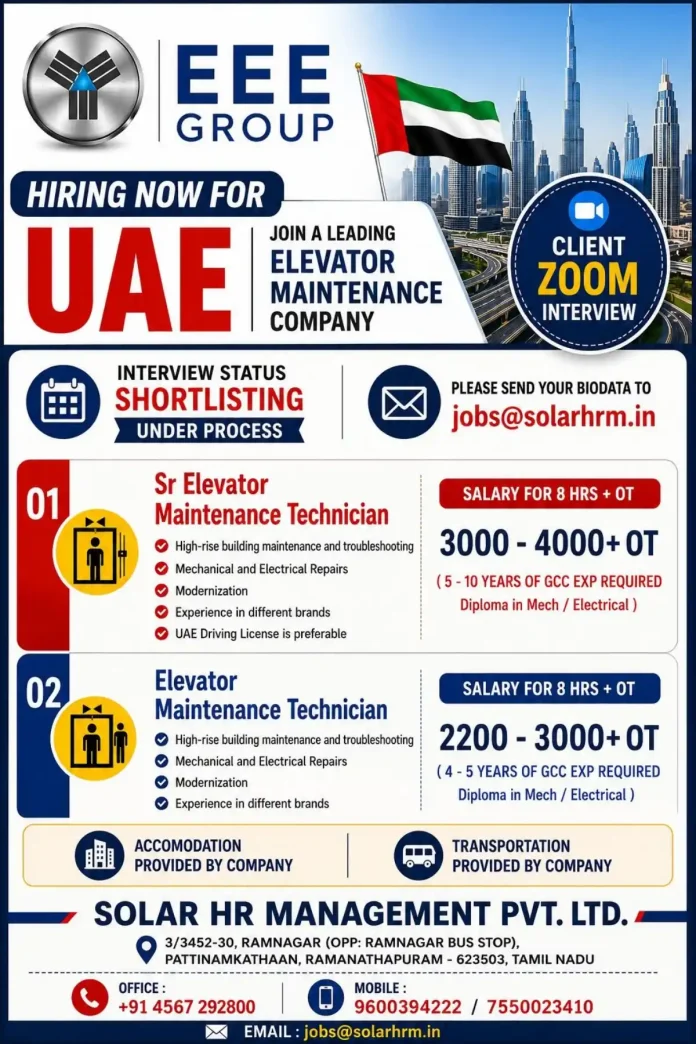Elevator Maintenance Technician job opening in UAE