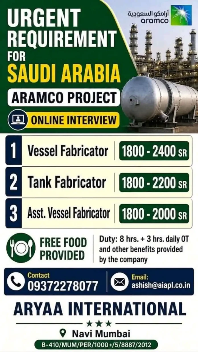 Saudi Aramco project fabricator jobs opportunity