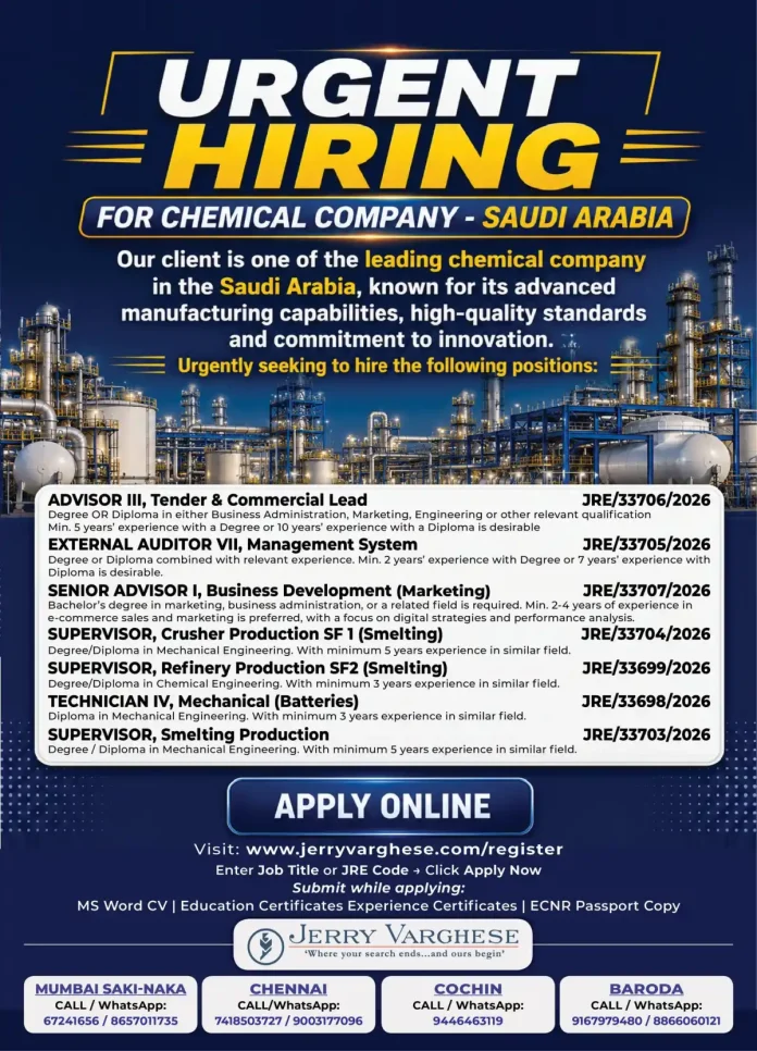Chemical company job openings in Saudi Arabia