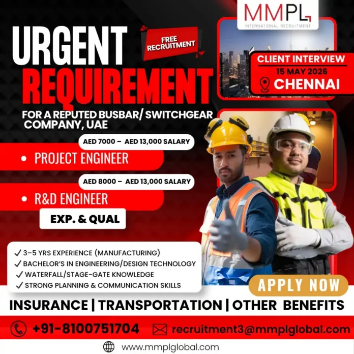 Project Engineer and R&D Engineer job opening in UAE