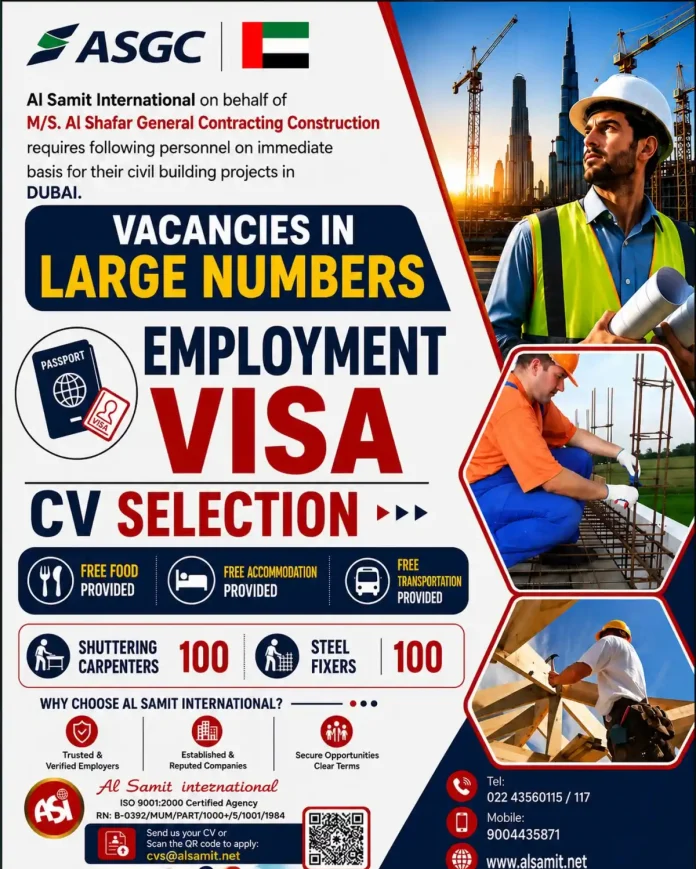 Construction workers in Dubai - Shuttering Carpenters and Steel Fixers hiring