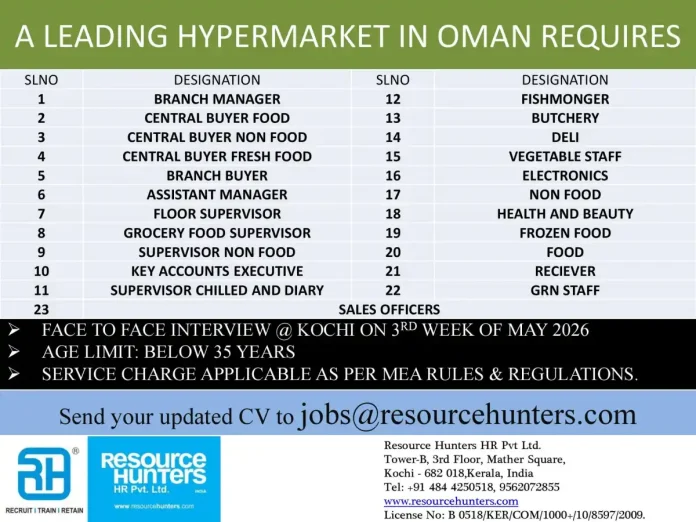 Resource Hunters recruitment for hypermarket jobs in Oman
