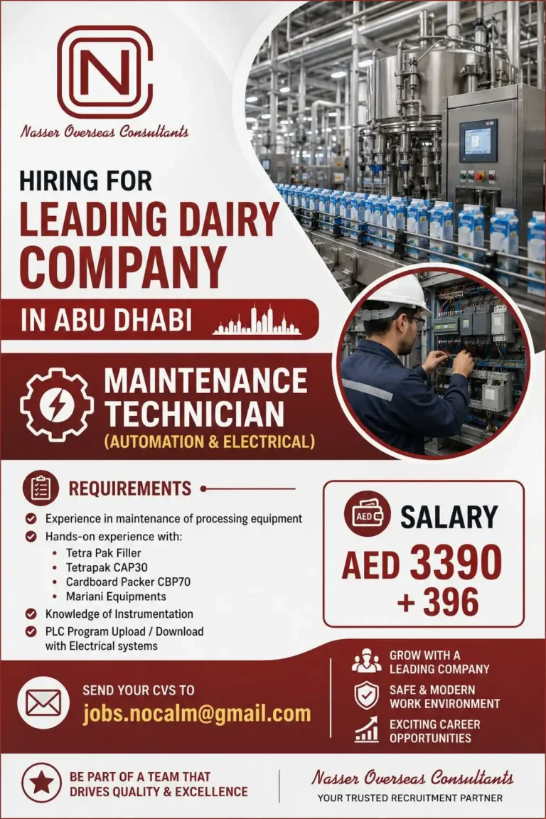 Maintenance Technician (Automation & Electrical) – Job in Abu Dhabi | Leading Dairy Company