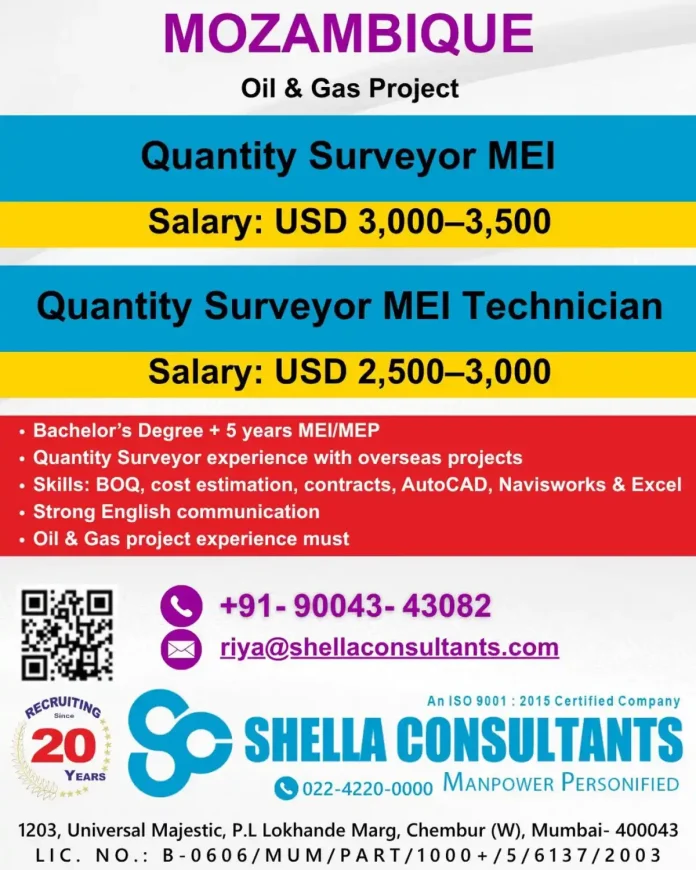Quantity Surveyor MEI job in Mozambique Oil and Gas project