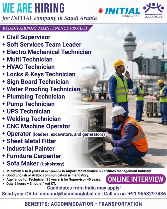Riyadh Airport Maintenance job opportunity with INITIAL Saudi Group