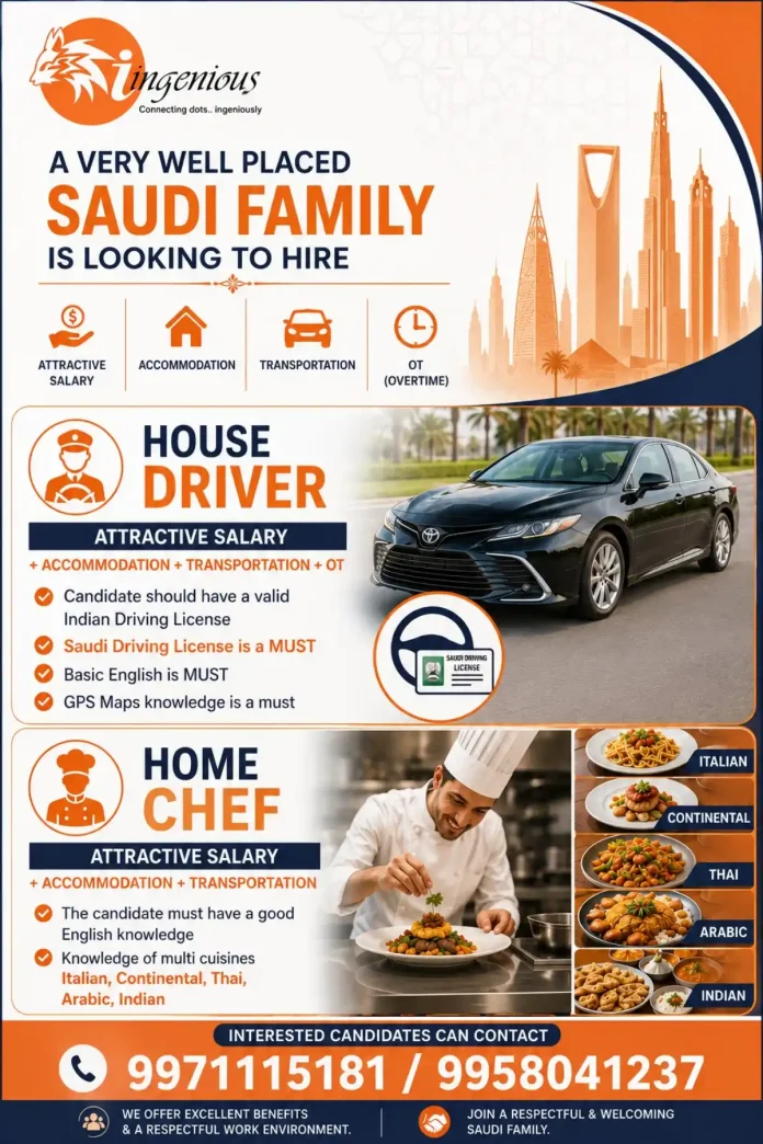 Saudi family hiring house driver and home chef