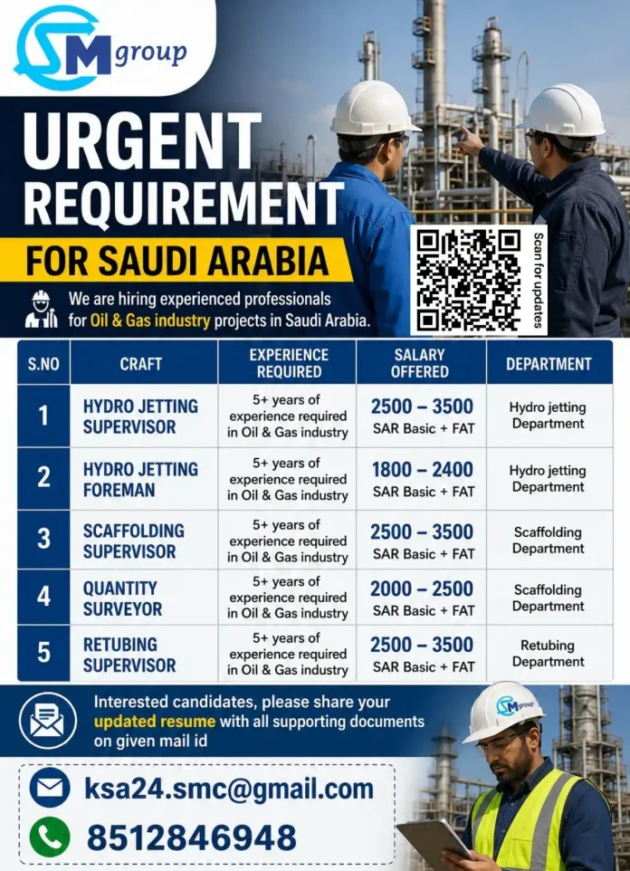 Job posting for Oil and Gas industry positions in Saudi Arabia