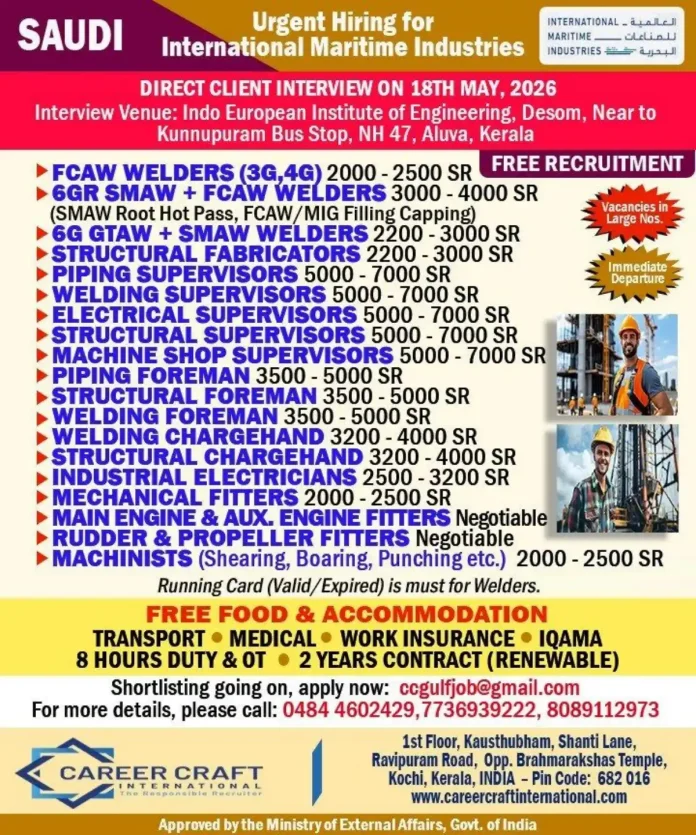 International Maritime Industries recruitment poster with welding positions