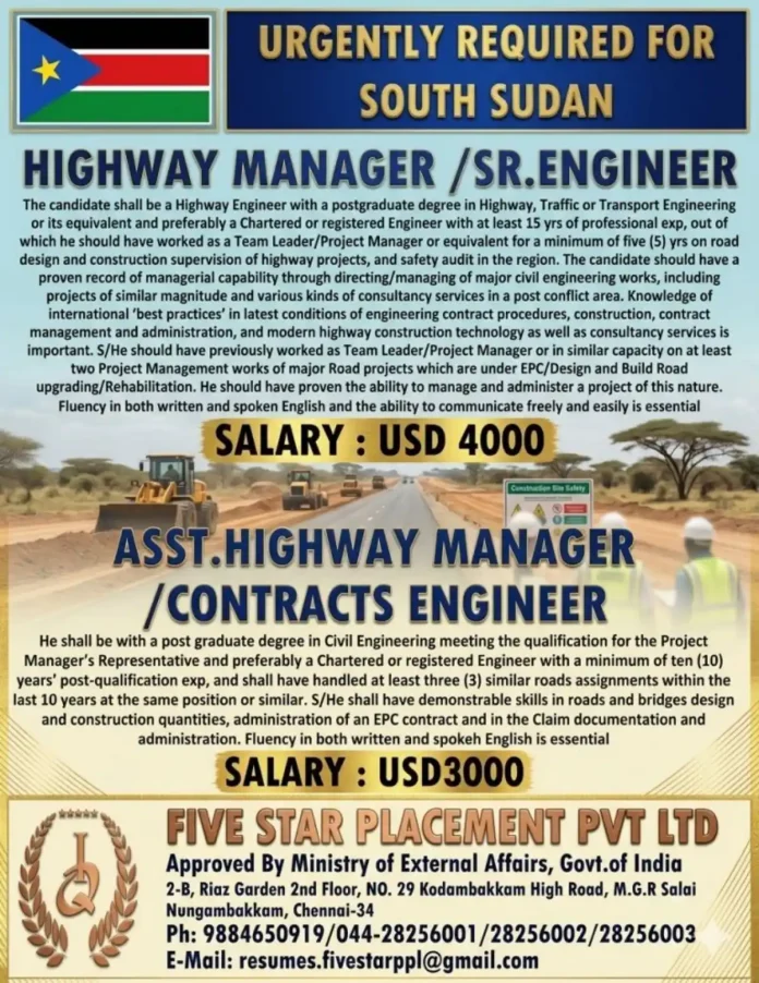 Highway Manager job vacancy South Sudan