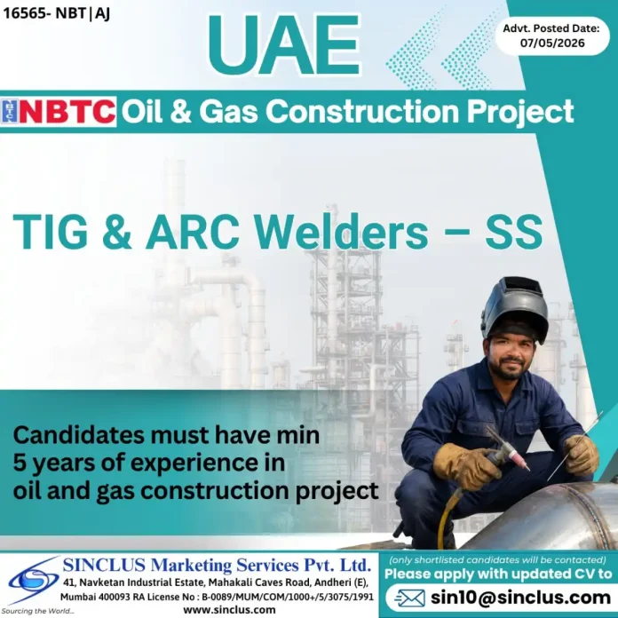 TIG and ARC Welders SS job vacancy UAE